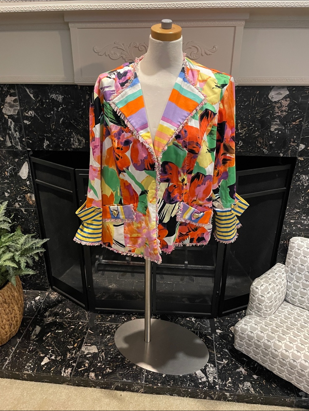 berek Vibrant Multicolor Floral Fringe Blazer